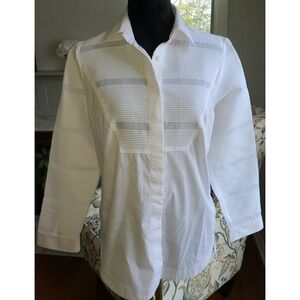 WORTH New York Shirt Womens Med White Textured Top Button Up Untuck